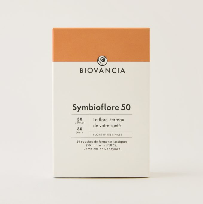 Boîte de Symbioflore 50 de Biovancia — 30 gélules, 24 souches probiotiques, 50 milliards d'UFC